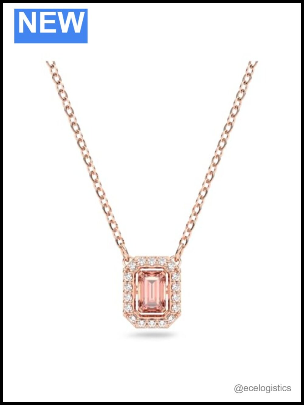 Swarovski Crystal Octagon Pendant Necklace Rose Gold Tone Chain